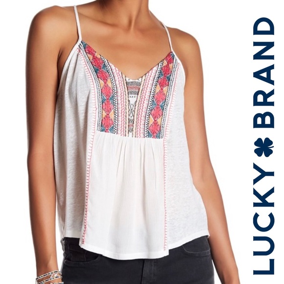 Lucky Brand Tops - • [Lucky Brand] Embroidered Bib Tank •